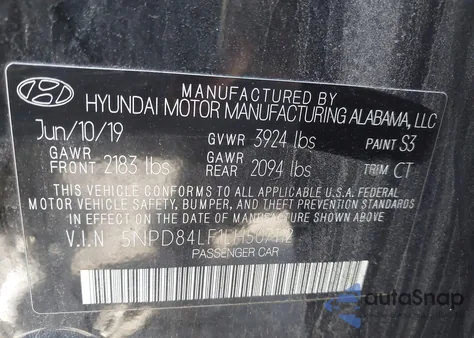 2020 Hyundai Elantra Sel из США, поврежденный, VIN 5NPD84LF1LH507112